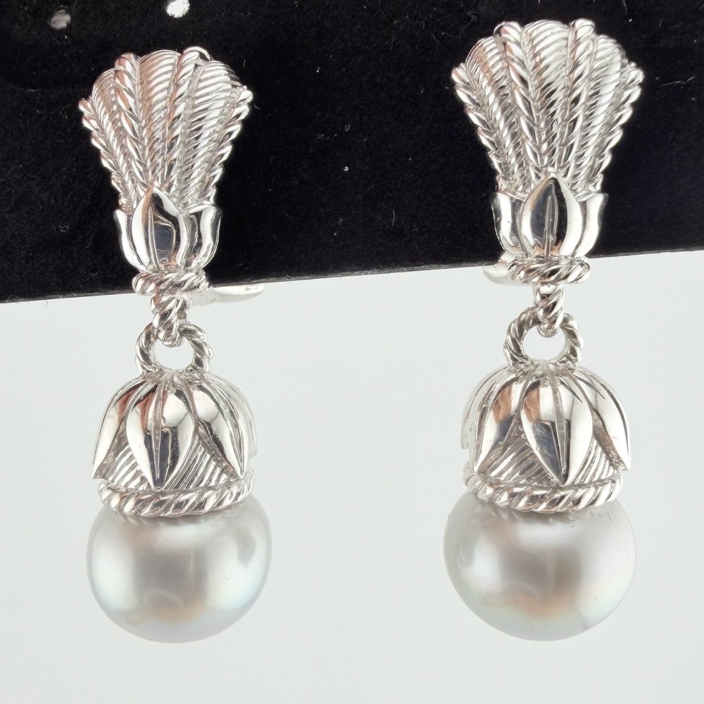 Judith Ripka Womens Sterling Silver Gray Pearl Drop Earrings Omega Back 925